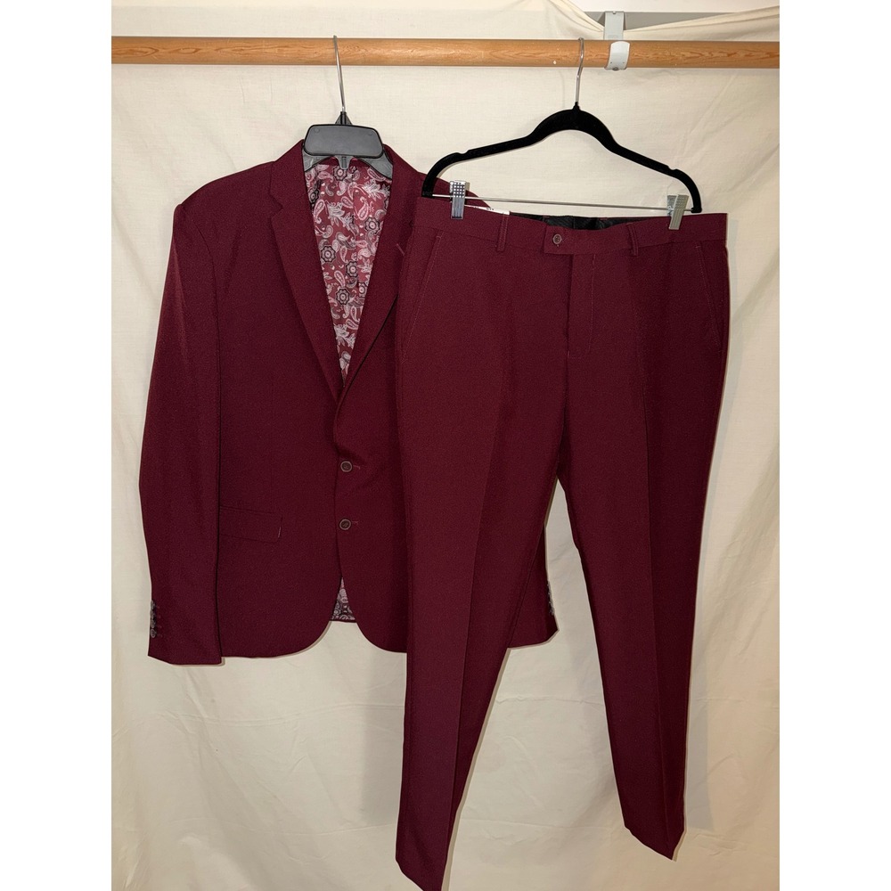 Victorio Couture Mens Slim Fit 2-Piece Suit Burgundy 44R Jacket 38W Pants New